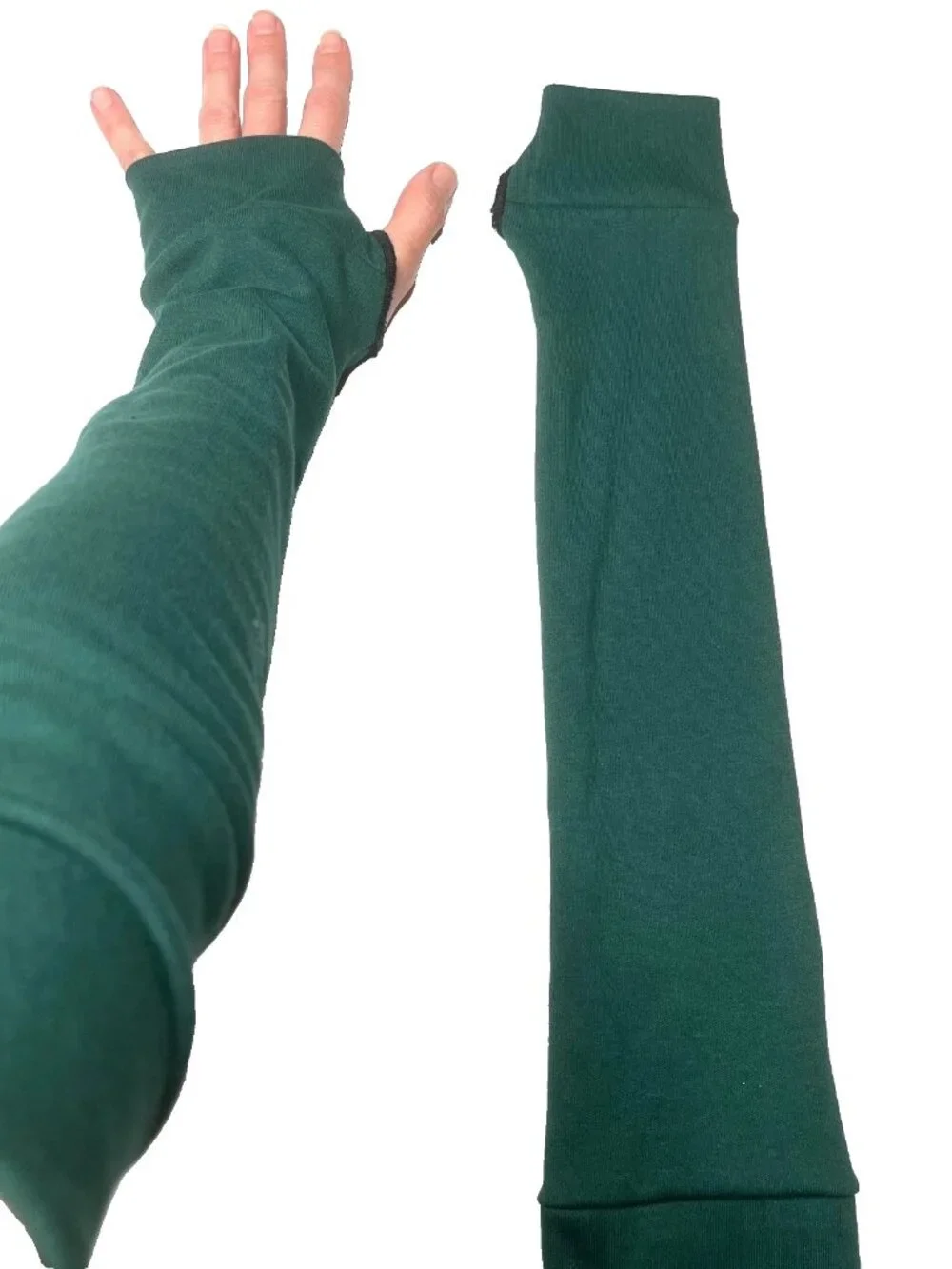 Cotton Jersey Armwarmers Green with Finger Holes Arm Warmers Sun UV Hand Covers